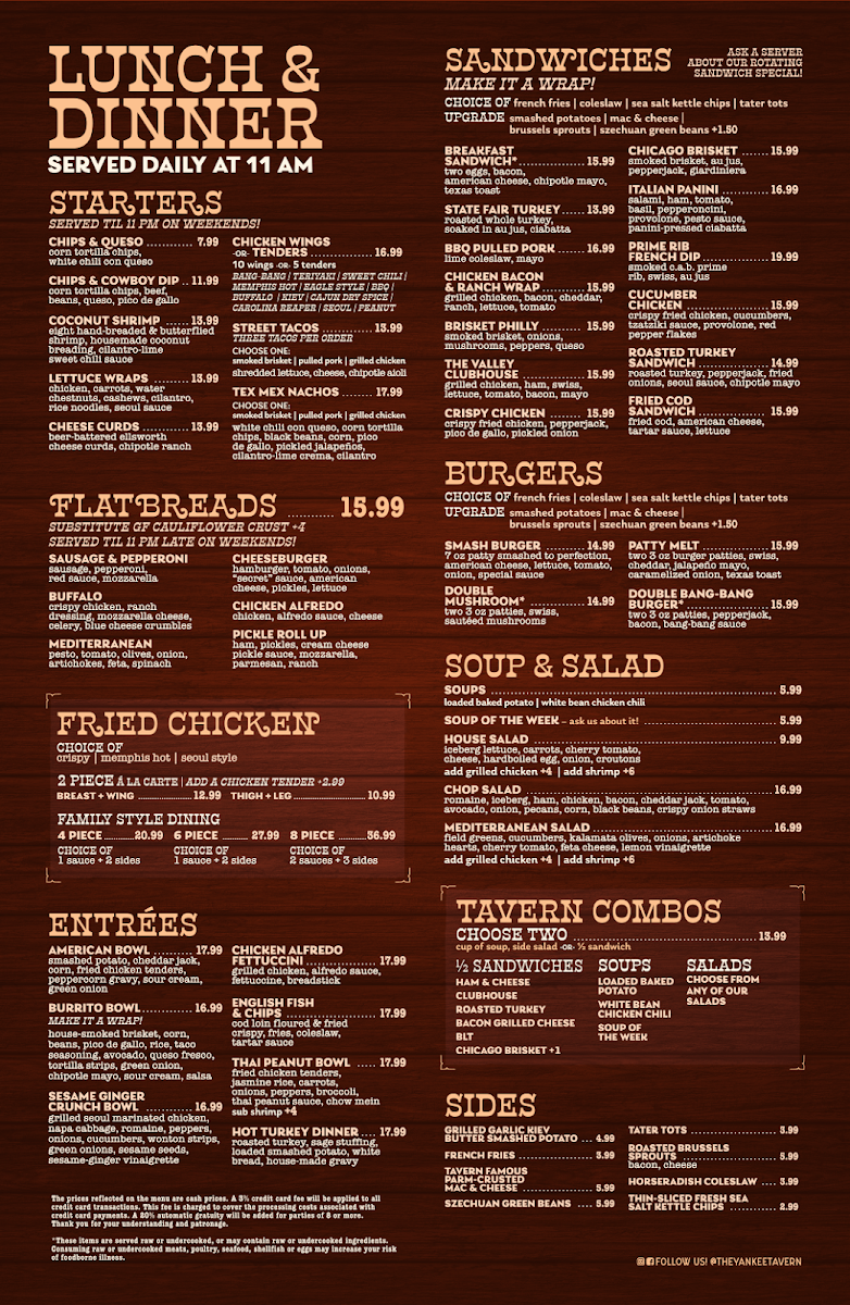 Yankee Tavern Menu - Image 2